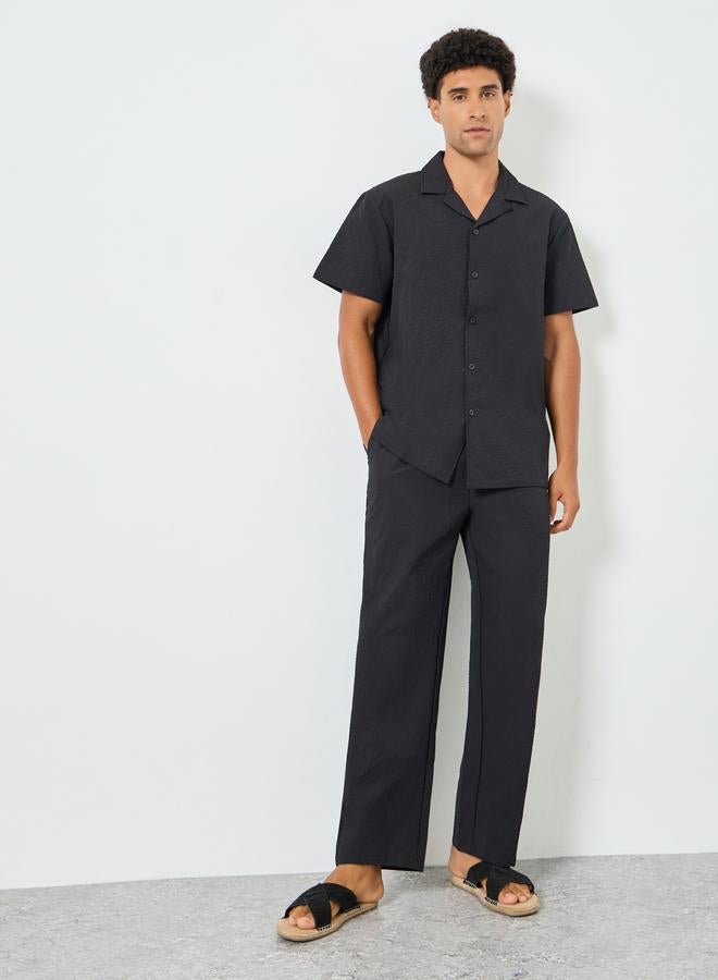 Take Two Men Black Textured Short Sleeve Shirt and Pants Co-Ords - Image 5